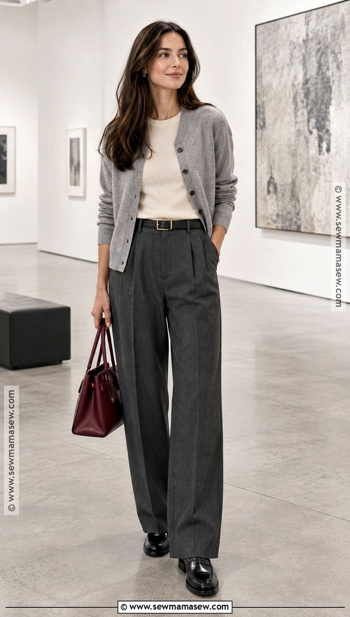 Gray Cardigan With Gray Trousers And Loafers - 15 autumn gray cardigan style ideas