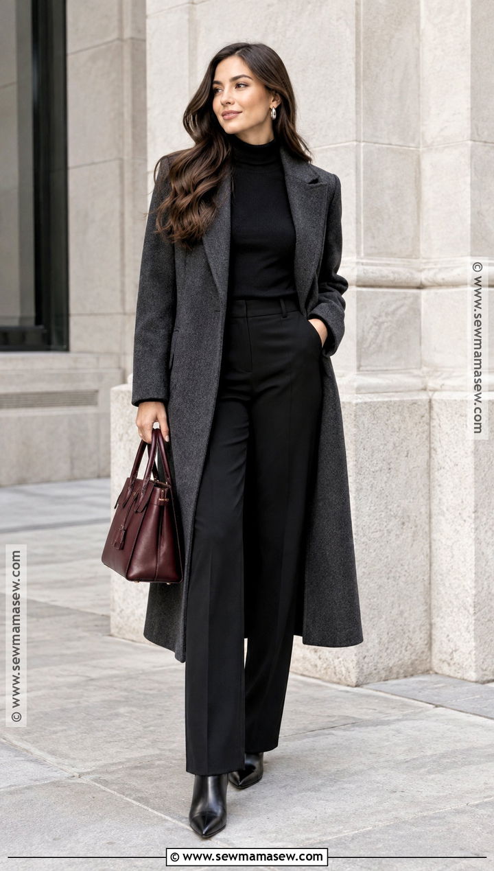 Gray Coat And Black Column Fall Outfit - 25 fall outfits classy elegant