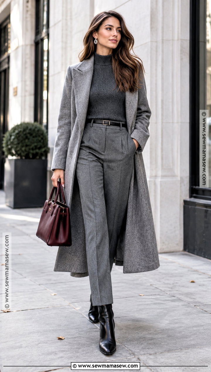 Gray Coat And Monochrome Knit Fall Street Style Outfit - 15 fall 24 street style ideas