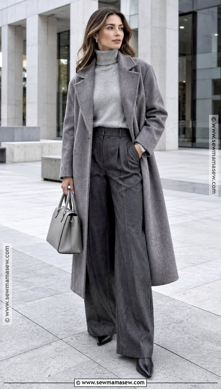 Gray Coat And Monochrome Knit Outfit - 15 Fashion AutumnWinter 20242020 Ideas