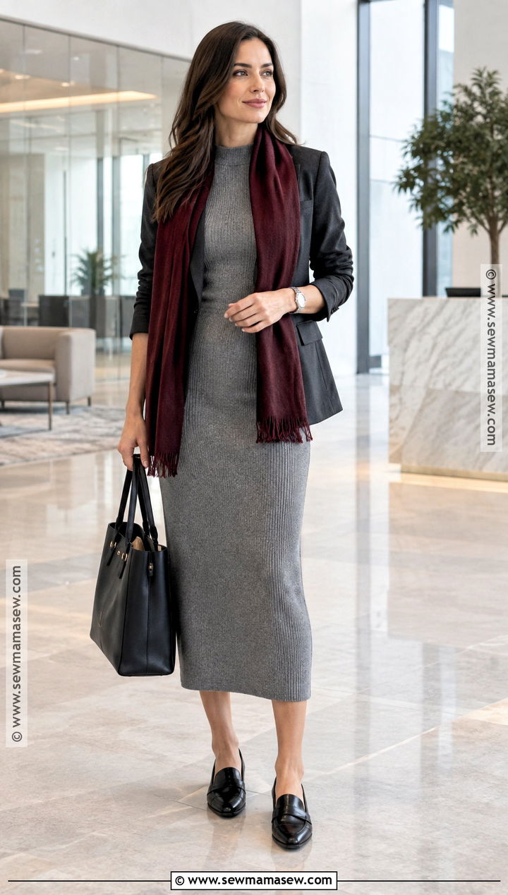 Gray Column Dress With Tailored Blazer - 20 fall outfits dresses