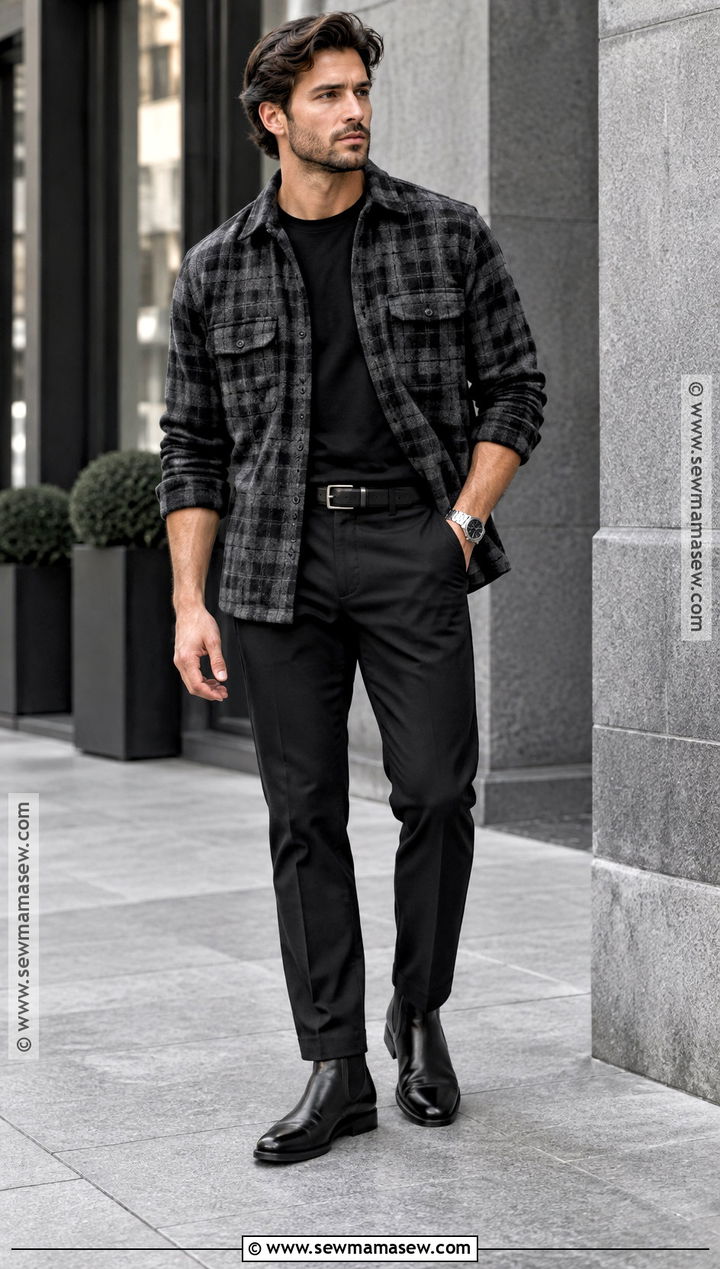 Gray Flannel Outfit With Black Trousers - 15 guys fall outfits flannel