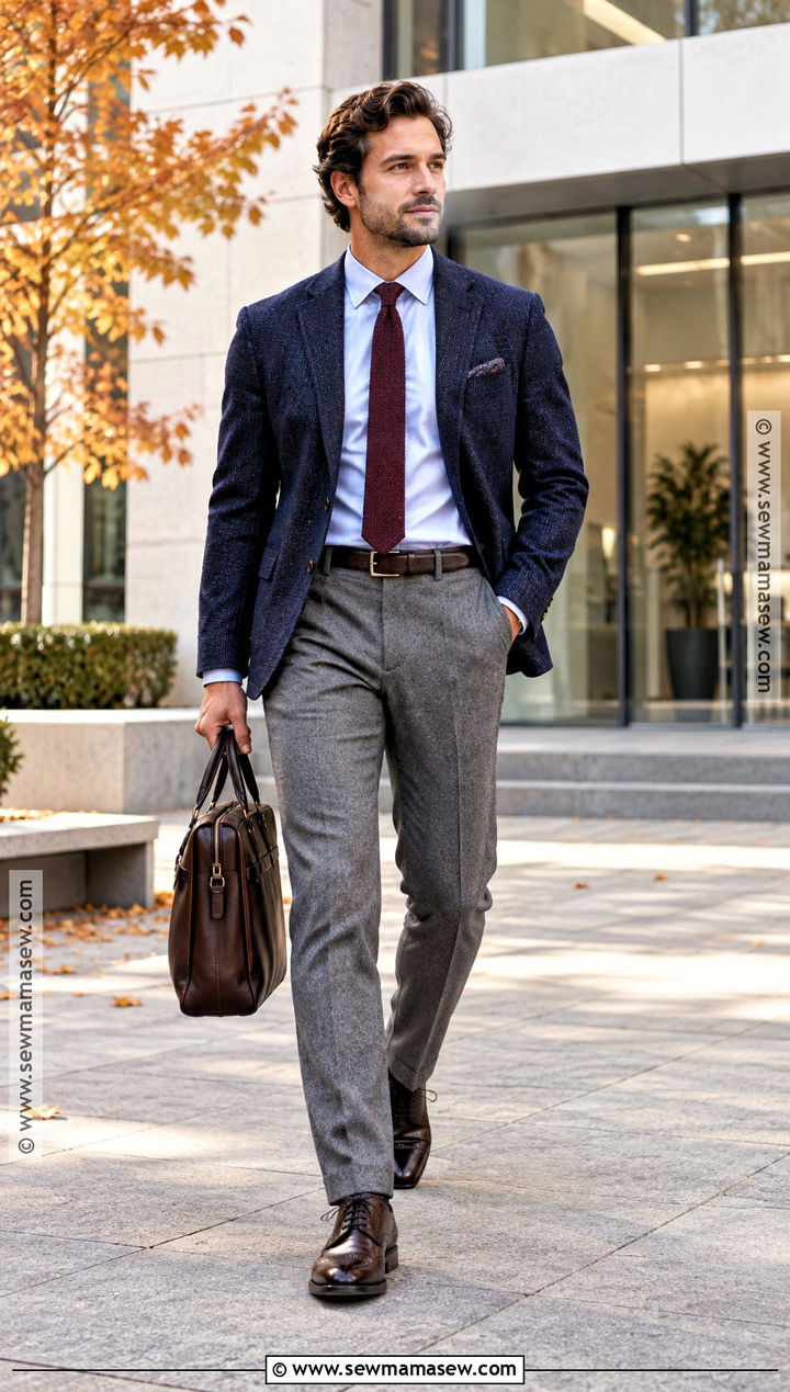Gray Flannel Pants With Navy Blazer - 15 Autumn Pants for Men