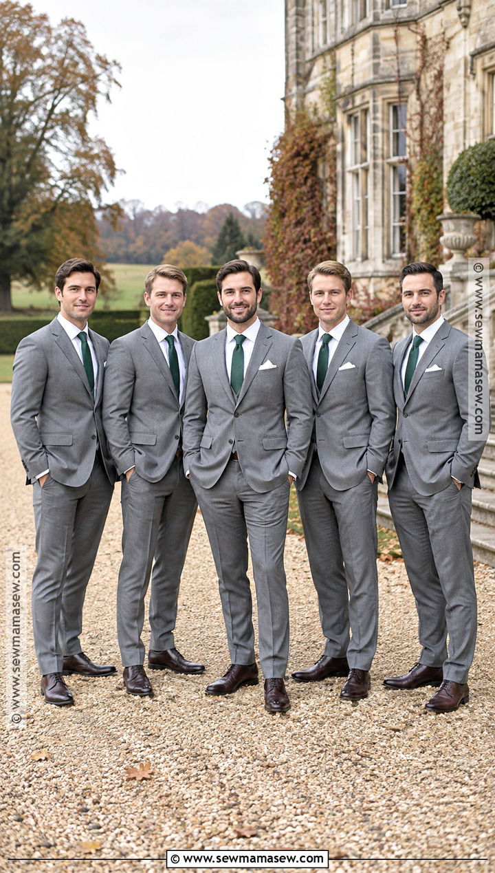 Gray Flannel Suit With Green Tie - 15 november groomsmen attire ideas