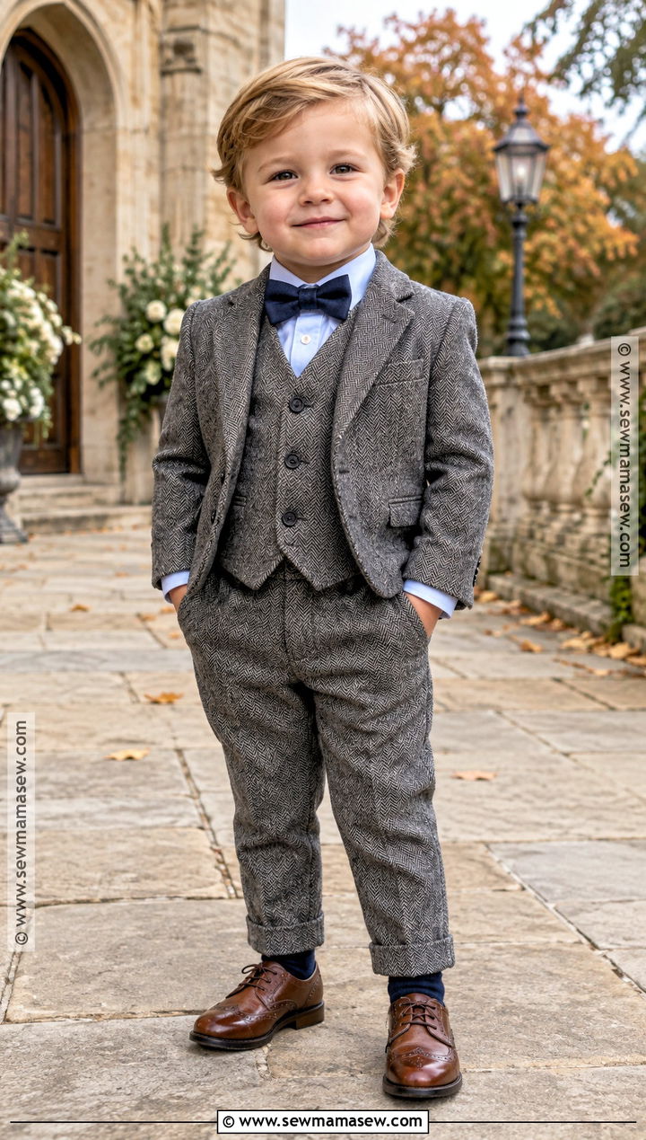 Gray Herringbone Suit Toddler Boy Wedding Outfit - 15 toddler boy wedding outfit fall ideas