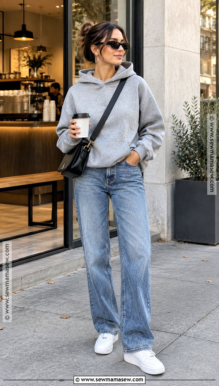 Gray Hoodie With Straight Leg Jeans Outfit - 20 Autumn Hoodie Ideas