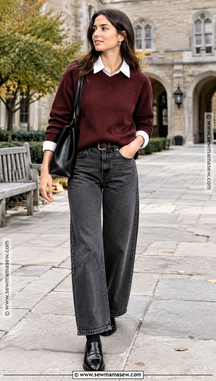 Gray Jeans Outfit With A Burgundy Sweater - 15 jeans outfit fall 2026