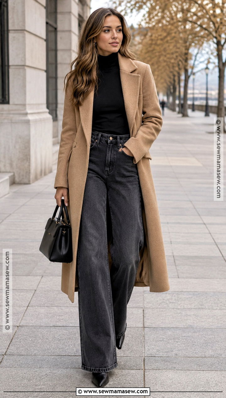 Gray Jeans With A Long Wool Coat - 20 gray jeans outfit fall