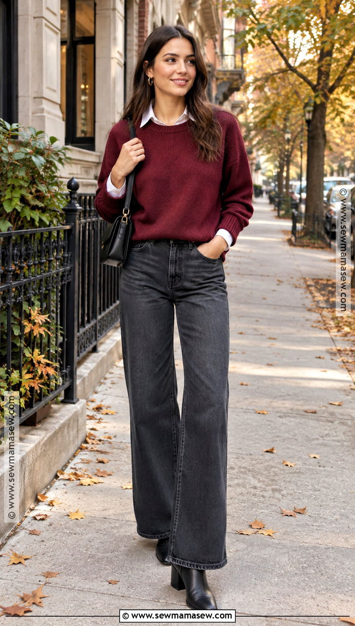 Gray Jeans With A Red Sweater - 20 gray jeans outfit fall
