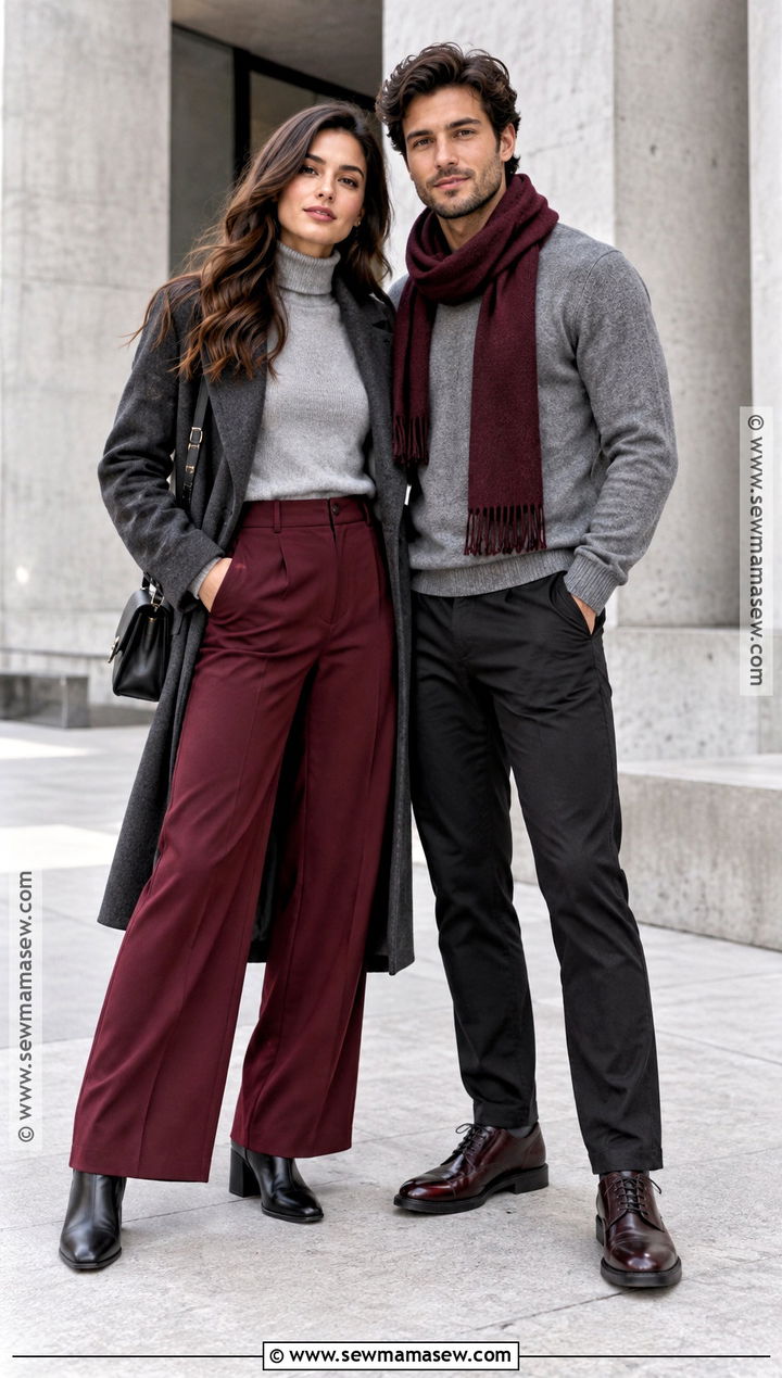 Gray Knit And Burgundy Pants Fall Couple Photo Outfit - 20 fall couple photos outfits
