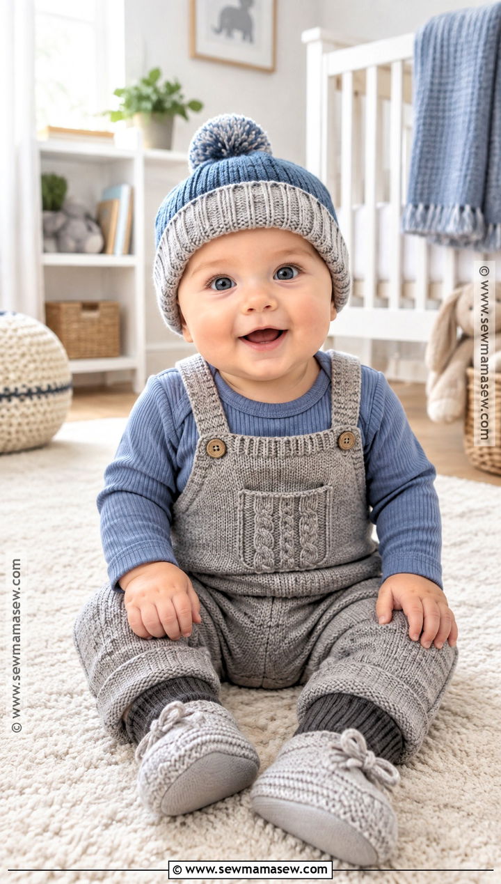 Gray Knit Baby Boy Overalls With Blue Bodysuit - 15 baby boy overalls outfit fall