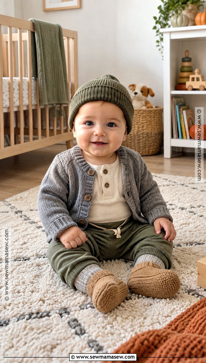 Gray Knit Baby Cardigan With Henley Bodysuit - 15 Knit Baby Sweater Fall Style Ideas