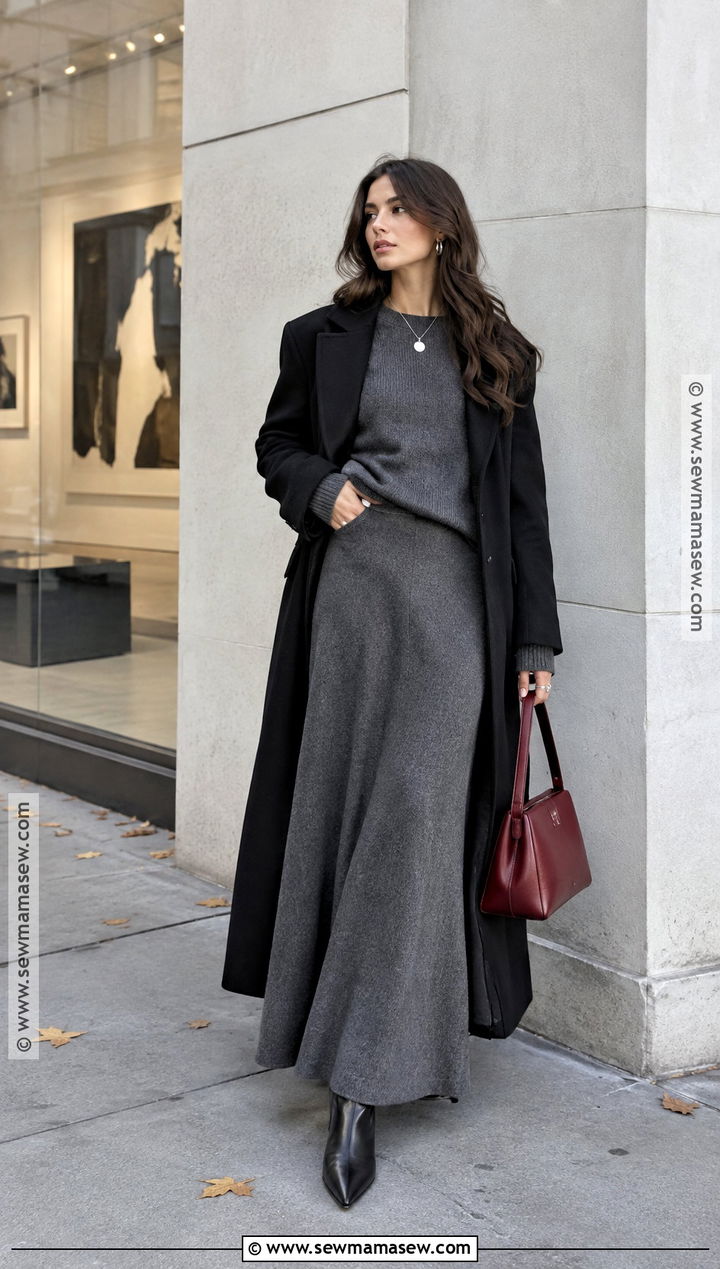 Gray Knit and Maxi Skirt NYC Night Outfit - 15 nyc night outfit fall ideas