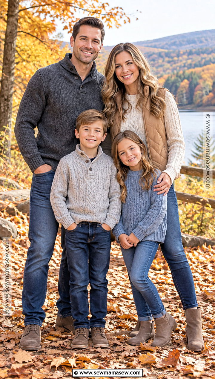 Gray Knits And Blue Jeans Family Outfit - 20 october family photos outfits jeans