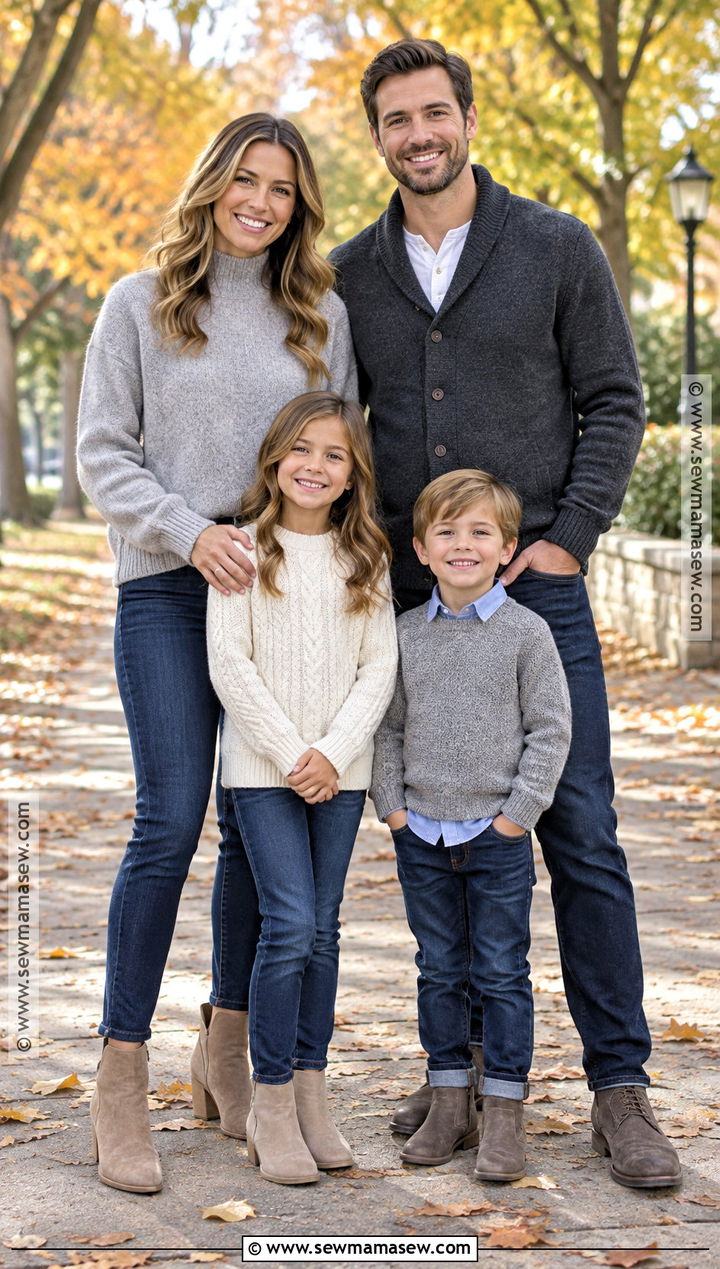 Gray Knits And Dark Jeans Family Outfit - 20 fall family pictures outfits jeans