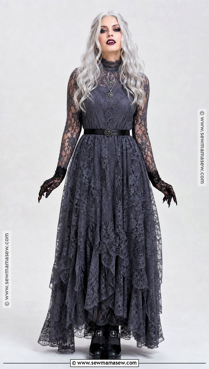 Gray Lace Vampire Dress With Silver Wig - 30 vampire dresses