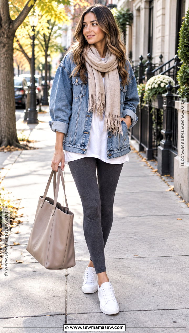 Gray Leggings With Denim Jacket - 15 gray leggings outfit fall