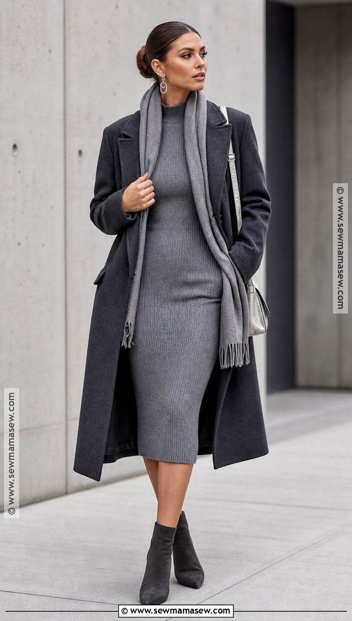 Gray Monochrome Halloween Outfit With Long Coat - 30 Halloween Fashion Outfits