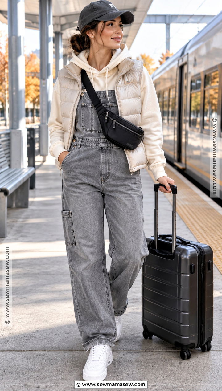 Gray Overall Outfit With Hoodie - 20 overall outfit fall ideas