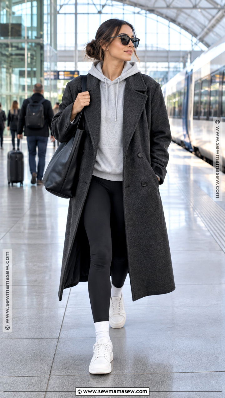 Gray Overcoat With Hoodie And Leggings - 20 Fall Outfits Coat