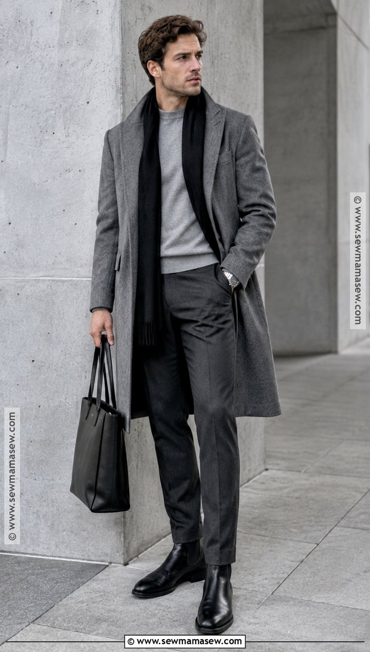 Gray Overcoat With Monochrome Layers Fall Outfit - 15 fall 2026 outfits for men