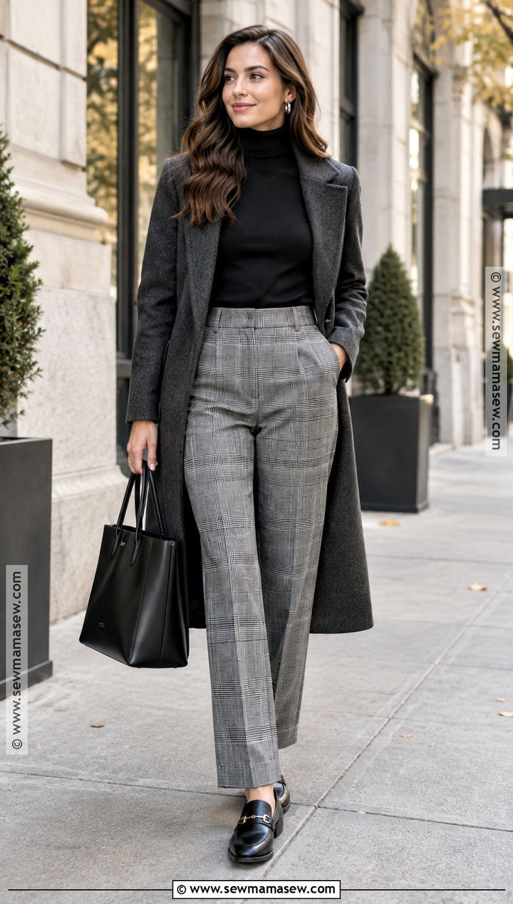 Gray Plaid Pants With Black Turtleneck - 20 fall plaid pants