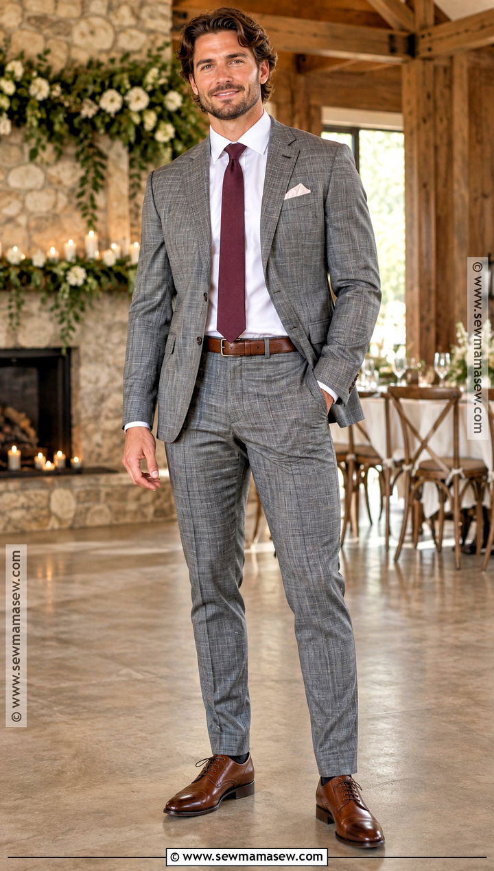 Gray Plaid Suit With Brown Oxfords - 15 mens fall wedding attire guest semi formal ideas