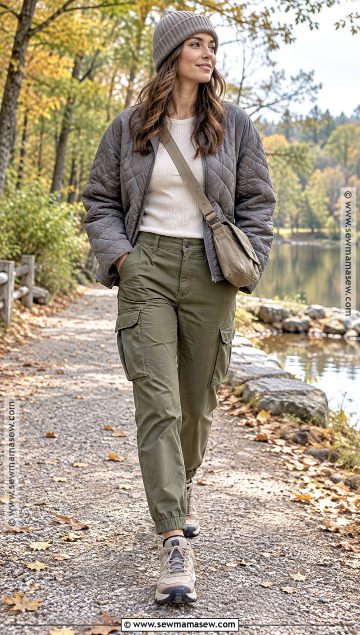 Gray Quilted Jacket With Cargo Pants - 15 gray quilted jacket fall ideas