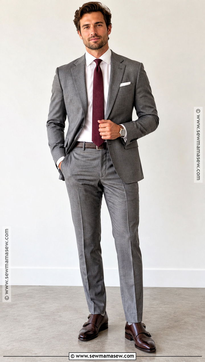 Gray Suit And Burgundy Tie Fall Wedding Attire - 20 fall wedding mens attire ideas