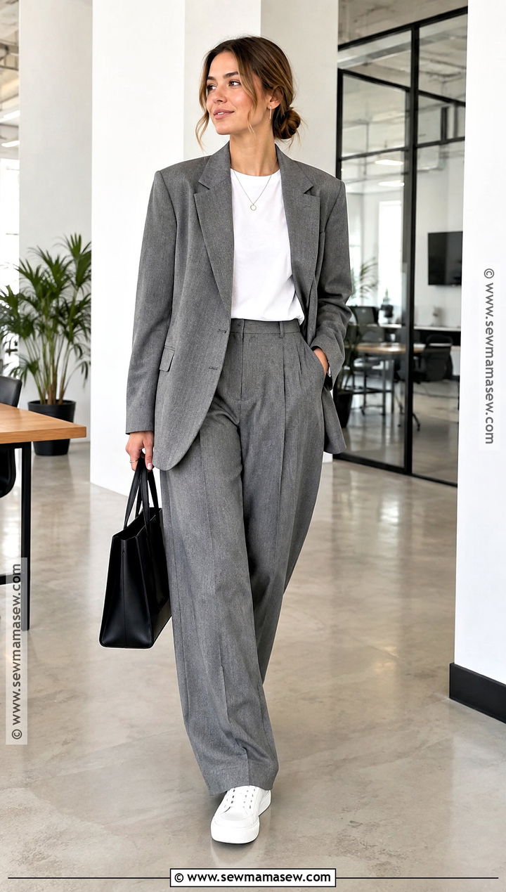 Gray Suit And White Sneakers Outfit - 15 Fall Clothing Styles 2026