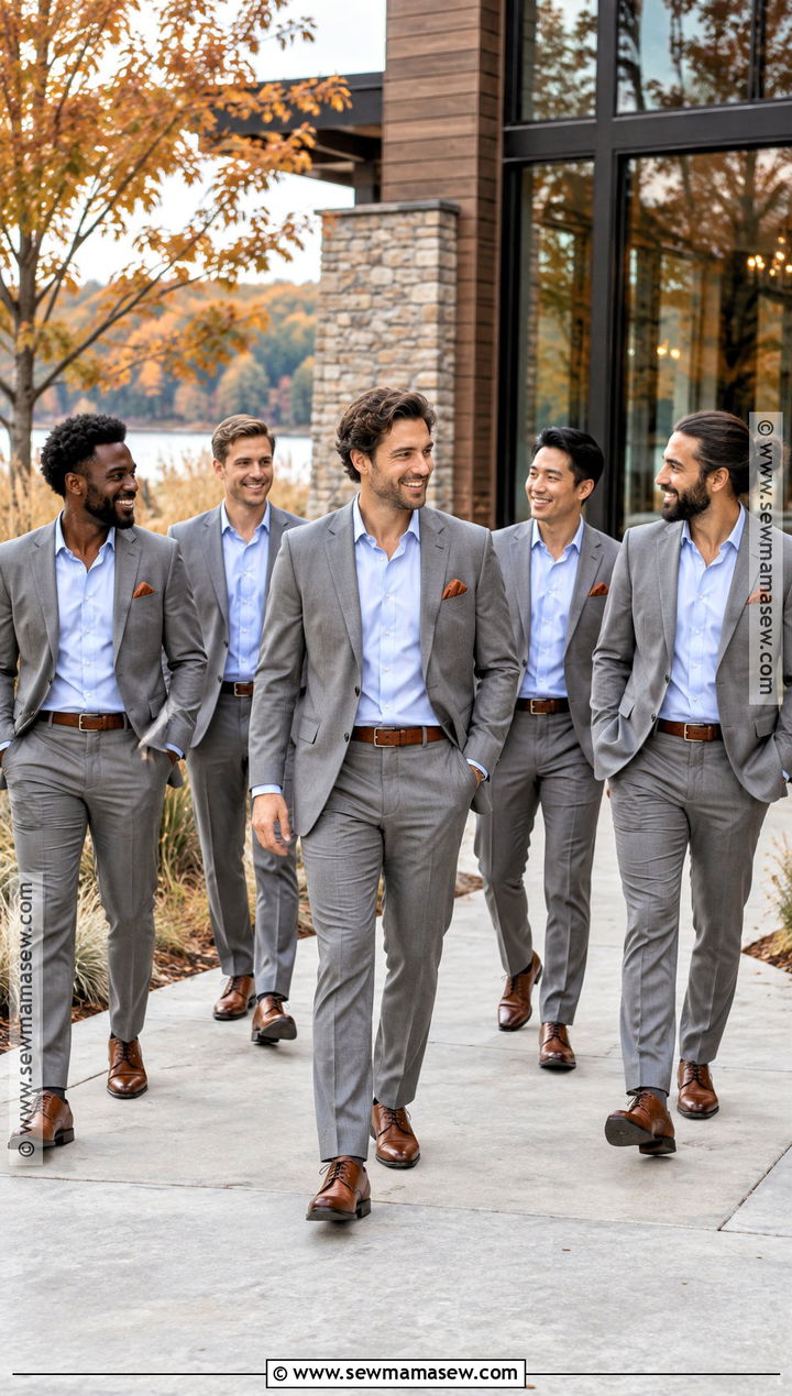 Gray Suit With Open Collar Shirt Groomsmen Attire - 15 casual fall groomsmen attire ideas