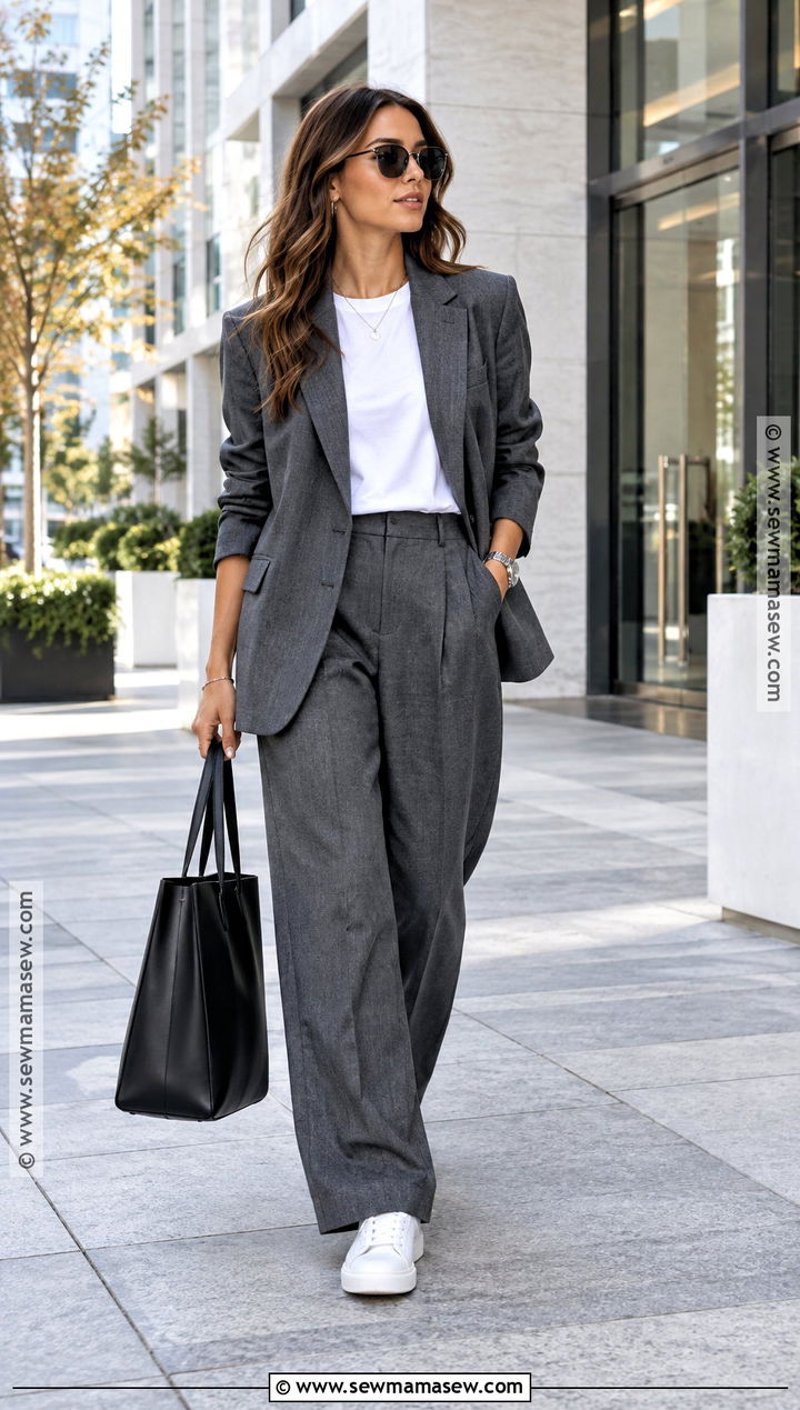 Gray Suit and White Sneakers Fall Outfit - 20 style for fall ideas