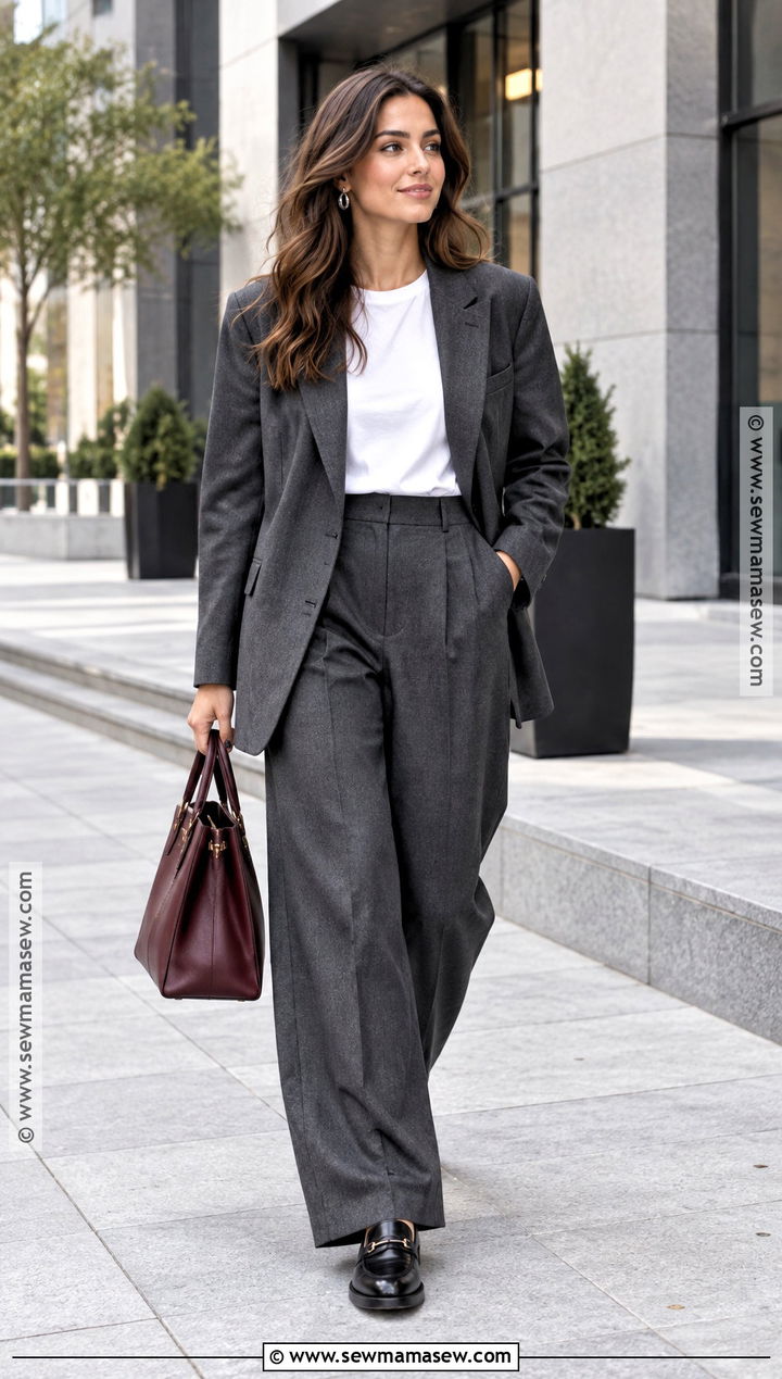 Gray Suit and White T Shirt Fall Outfit - 15 Fall 2026 Looks for Women
