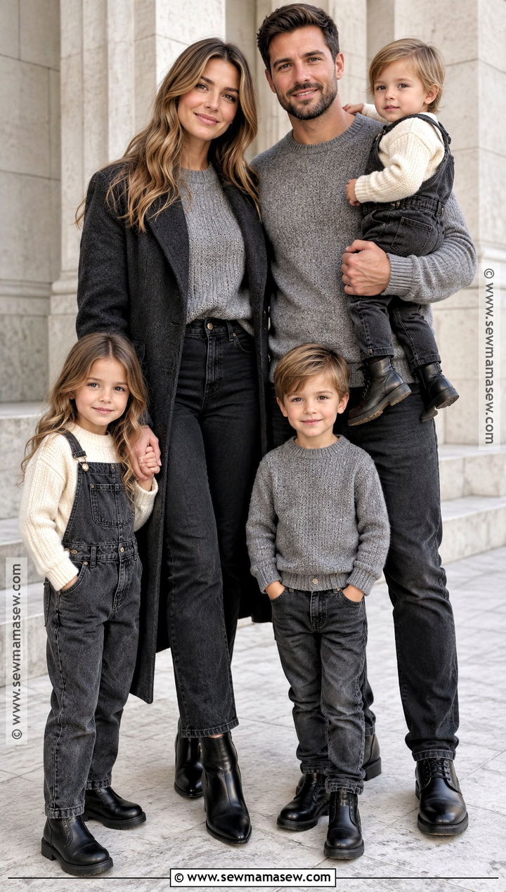 Gray Sweater And Black Denim Family Picture Outfit - 15 Neutral Fall Outfits For Family Pictures
