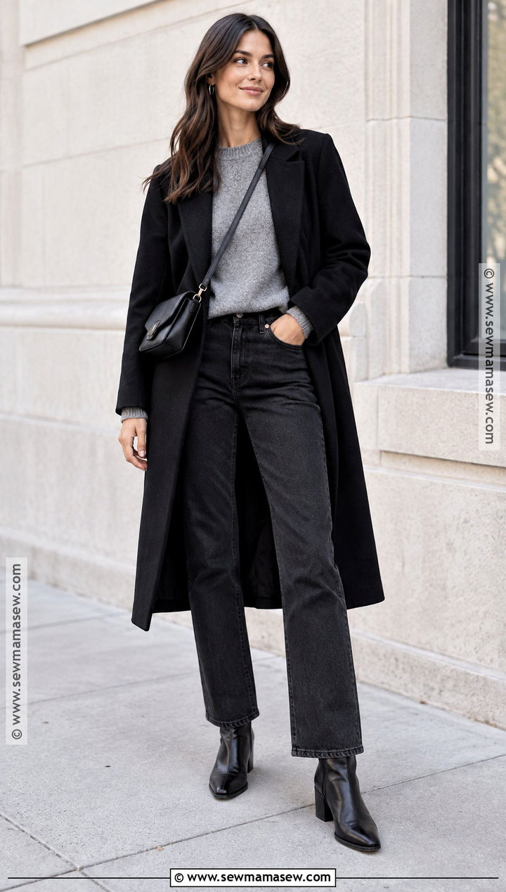 Gray Sweater And Black Jeans Fall Outfit - 20 fall minimalist outfit ideas