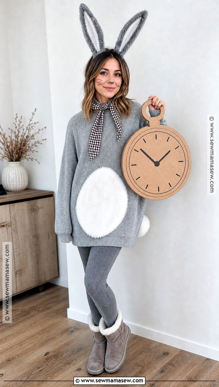 Gray Sweater Bunny Costume - 30 Cute Bunny Costume Ideas