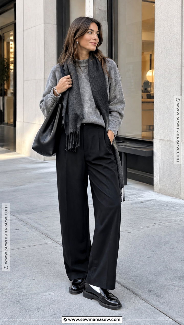 Gray Sweater and Black Trousers New York Fall Outfit - 20 New York Aesthetic Outfits Fall