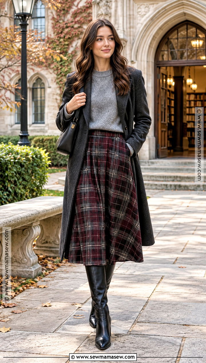 Gray Sweater and Plaid Skirt - 25 sweater weather aesthetic ideas