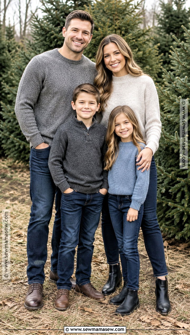 Gray Sweaters With Dark Jeans For Fall Family Photos - 20 fall family photos jeans