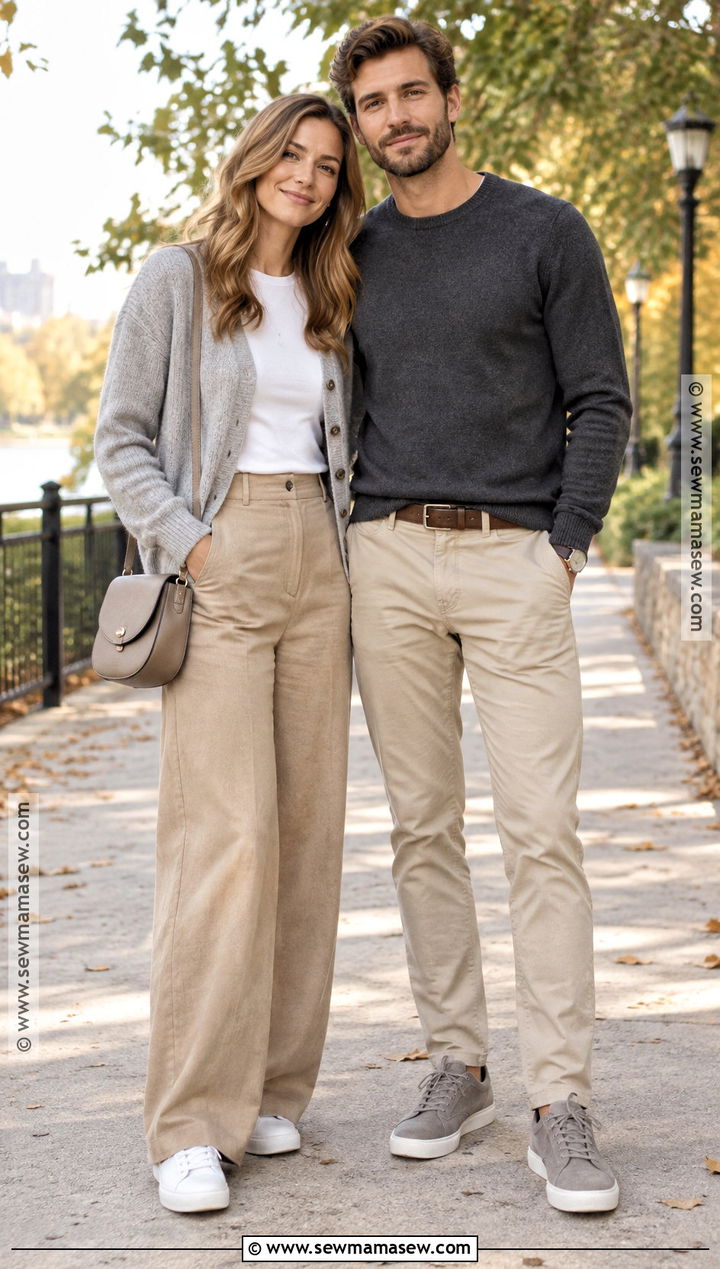 Gray Sweaters and Tan Pants Couple Outfit - 15 Fall Couple Photos Outfits Casual