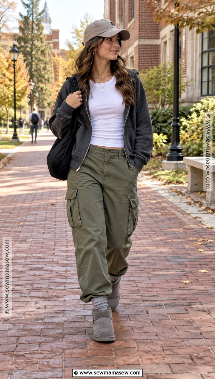 Gray UGG Boots With Cargo Pants And Hoodie - 20 ugg autumn outfit ideas