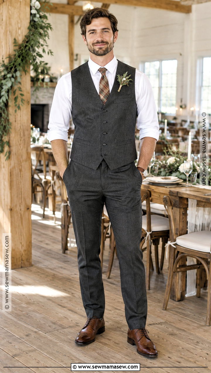 Gray Vest And Chinos Fall Groom Outfit - 15 casual fall groom attire ideas