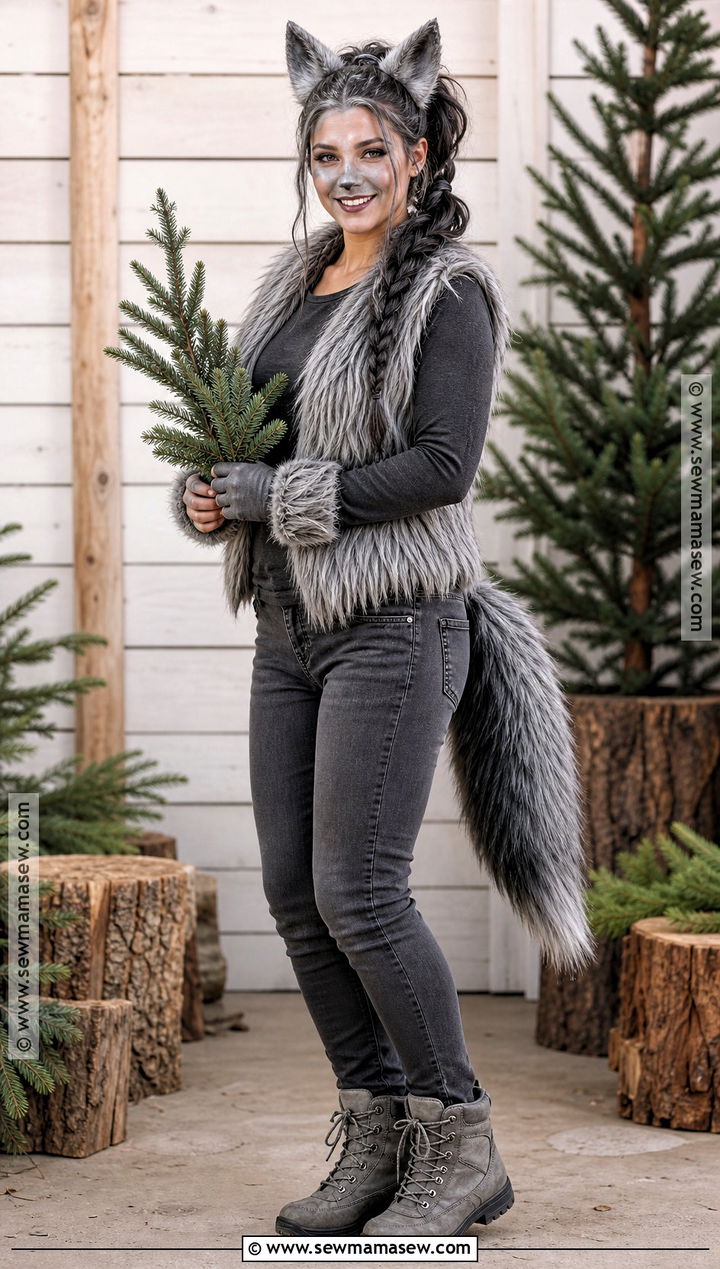 Gray Wolf Costume With Faux Fur Vest - 35 animal costume ideas