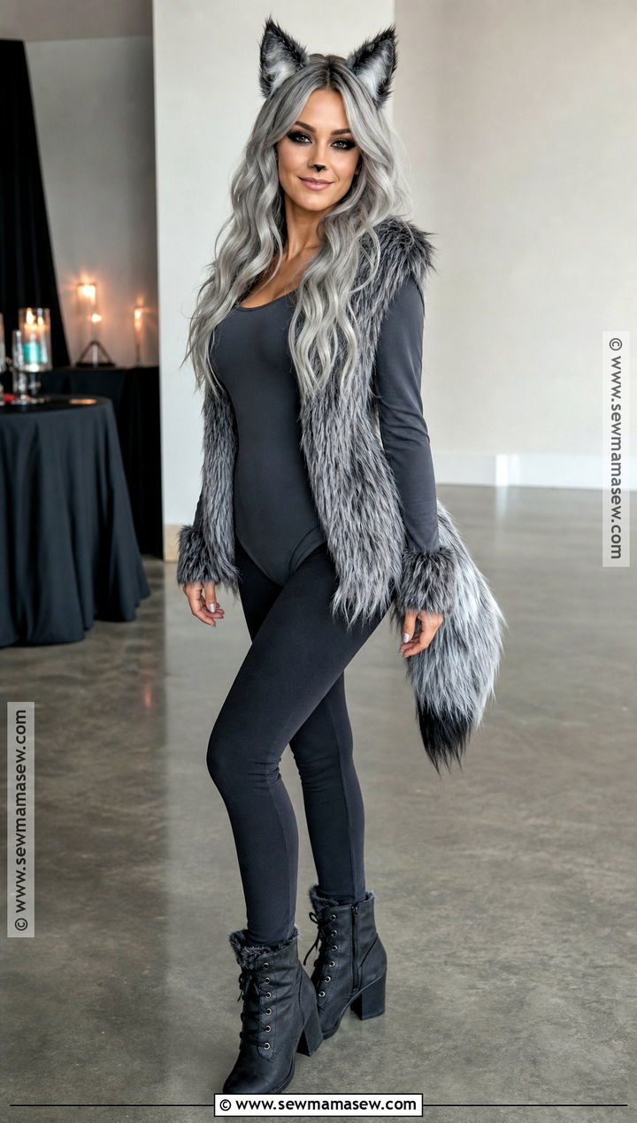 Gray Wolf Costume With Faux Fur Vest - 30 Animal Halloween Costumes for Women