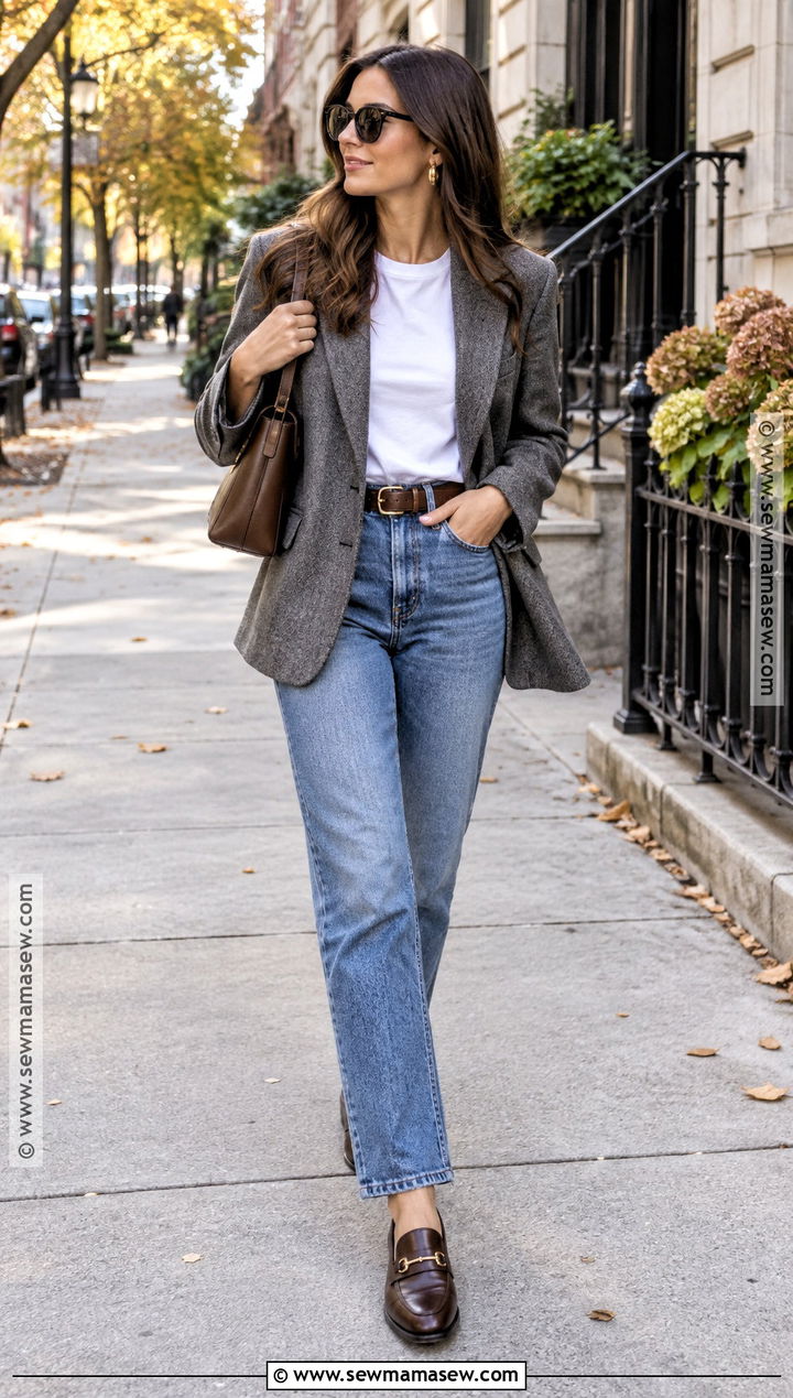 Gray Wool Blazer With Straight Leg Jeans - 15 Gray Wool Blazer Fall Fashion Ideas