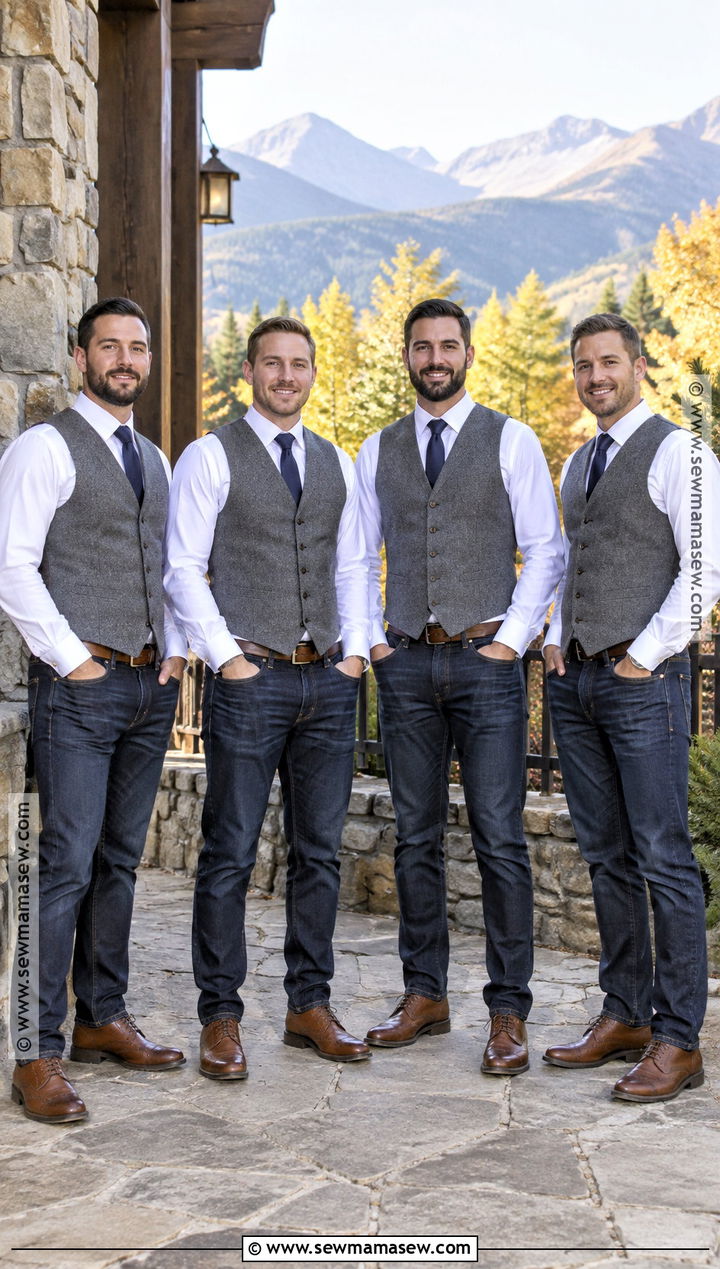 Gray Wool Vest Groomsmen Attire With Jeans - 15 groomsmen attire fall wedding jeans