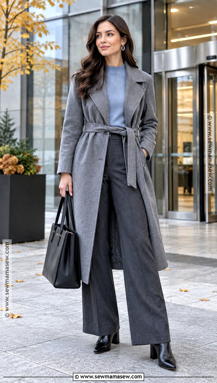 Gray Wrap Coat Outfit - 20 autumn coat ideas for women