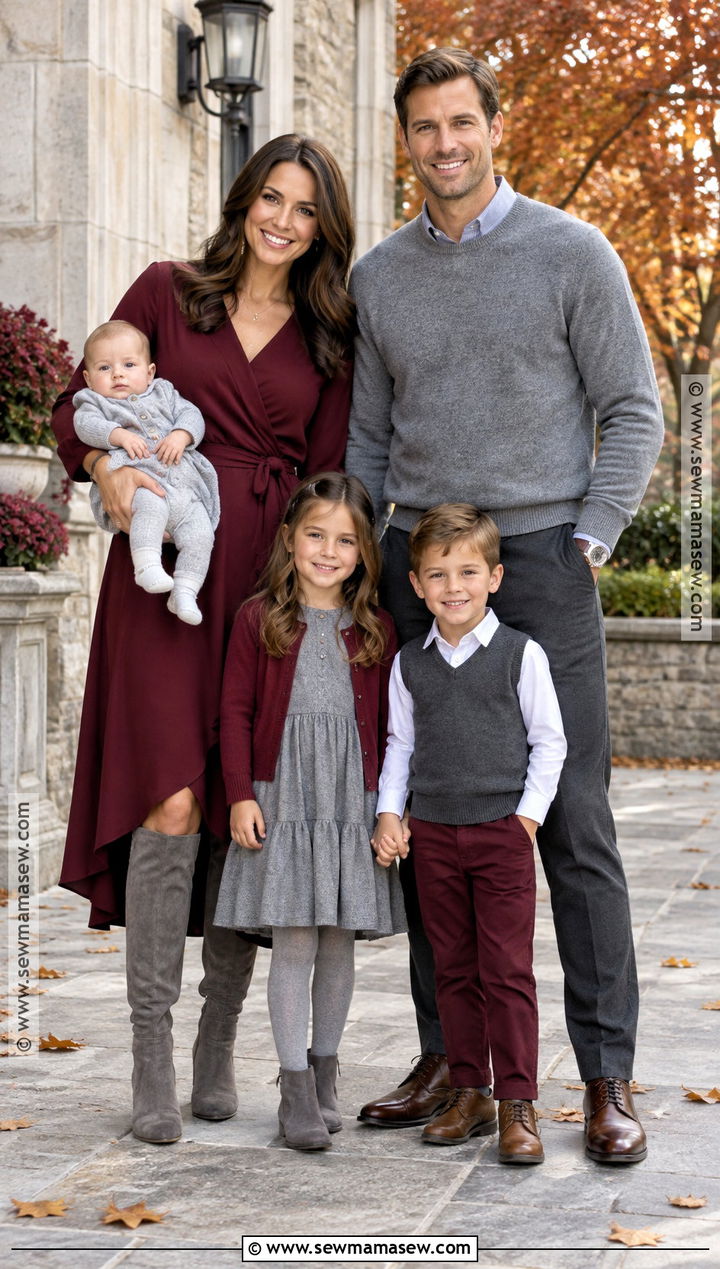 Gray and Burgundy Fall Family Picture Outfits - 15 family picture outfits for fall