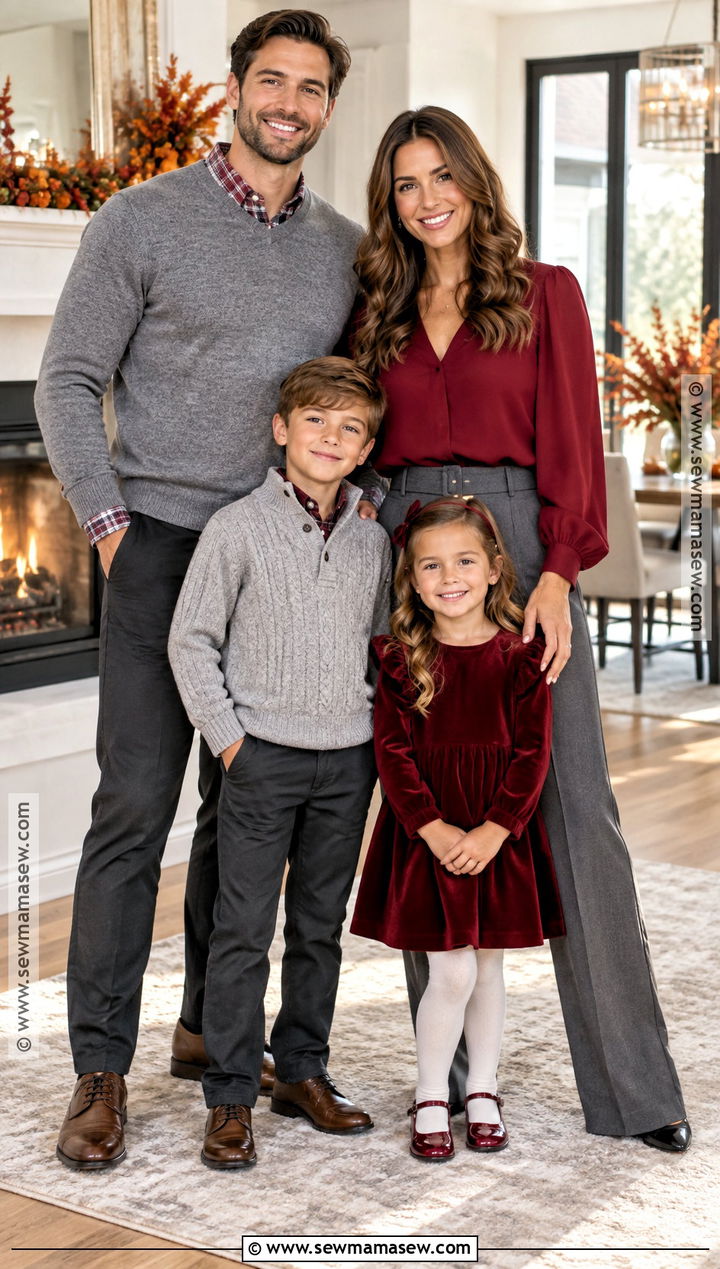 Gray and Cranberry Thanksgiving Family Outfit - 25 thanksgiving family outfits