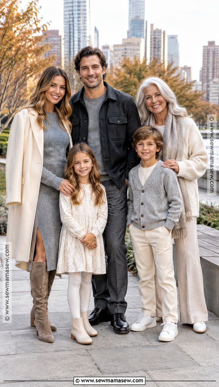 Gray and Cream Fall Family Photo Outfits - 20 Neutral Fall Family Photo Outfits